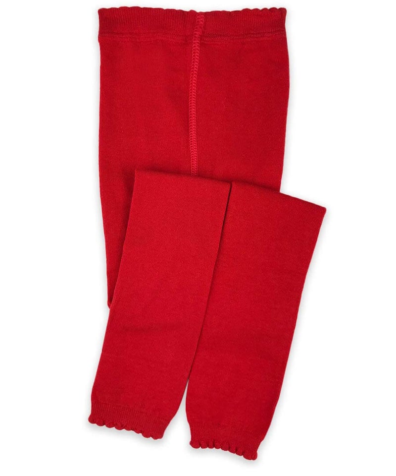 Jefferies Socks Baby Cotton Footless Tights with Scalloped Edge, Red, 18-24 Months